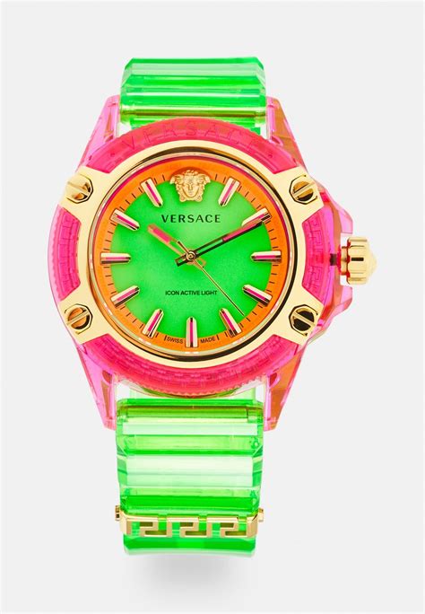 blue green yellow orange and pink versace monster faces|versace watch brands.